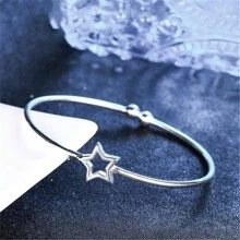 1pc Fashionable Simple Hollow Out Five-Pointed Star Open Bangle Bracelet Suitable For Daily Wear For Women - Silver - View 2