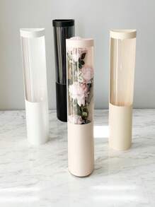 5pcs Flower Packaging Gift Box Pvc Handbag Flower Tube Bag, Suitable For Proposal, Valentine'S Day Party, Birthday Party, Surprise Box - White - View 1