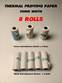 8 卷迷你家用熱感印表機配件紙白色貼紙空白透明透明標籤紙熱感紙 - 軍綠色 - 查看 2