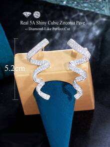 1pair Rotational Ribbon Shape Cubic Zirconia Long Drop Earrings For Women, Unique Wedding Party Jewelry - White - View 3