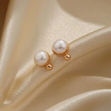 1pair Fashionable Luxurious Style Drop Earrings For Women With Natural Stone, Pearl Decor & 925 Silver, Copper Plated Gold - Earrings - View 7