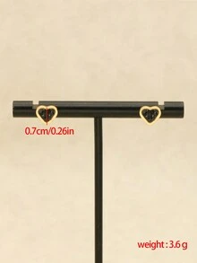 1對/2入組金色時尚個性化精美心型不鏽鋼女款耳環 - 金色 - 查看 5