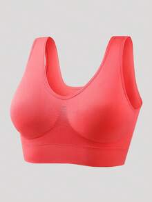 4 件套女士无钢圈舒适纯色运动胸罩 - 紅色 - 查看 6