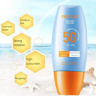 Protector Solar QUANNA 3 En 1 Fps 50+ Antimanchas 40 Ml 1 Bottle Of Sunscreen & Isolation Lotion, Refreshing & Non-Greasy, For Face & Body, Waterproof & Sweatproof & Uv-Protective, Portable & Non-White Residue, For Summer