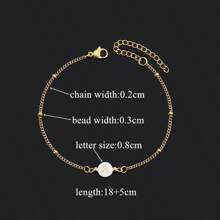 1pc New Classic Round Letter Adjustable Stainless Steel Beaded Chain Bracelet, Women - Yellow Gold - View 2