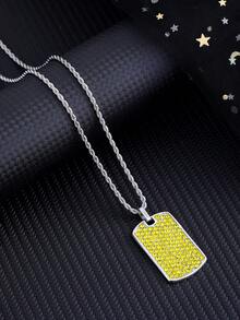 1pc Men's Hip-Hop Diamond Inlaid Dog Tag Pendant Necklace With Rectangle Shaped Plate - Multicolor - View 4