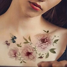 2 Pcs Floral Arm Tattoo, Large Rose Flower Tattoo, Rose Temporary Tattoo Woman, Rose Temporary Flower Tattoo Design, Rose Tattoo For Women Chest - Red - View 2