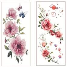 2 Pcs Floral Arm Tattoo, Large Rose Flower Tattoo, Rose Temporary Tattoo Woman, Rose Temporary Flower Tattoo Design, Rose Tattoo For Women Chest - Red - View 5