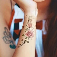 2 Pcs Floral Arm Tattoo, Large Rose Flower Tattoo, Rose Temporary Tattoo Woman, Rose Temporary Flower Tattoo Design, Rose Tattoo For Women Chest - Red - View 3
