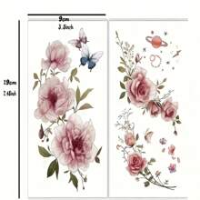 2 Pcs Floral Arm Tattoo, Large Rose Flower Tattoo, Rose Temporary Tattoo Woman, Rose Temporary Flower Tattoo Design, Rose Tattoo For Women Chest - Red - View 6