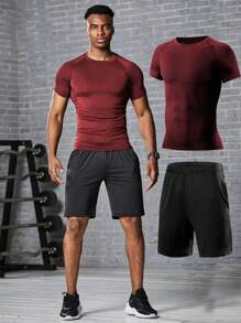 Basketball Compression Workout Set For Men, Quick Dry Fitness T-Shirt And Shorts Gym Clothes Men
