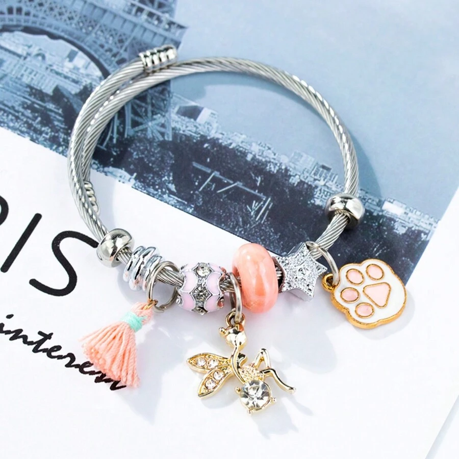 Colorful Titanium Steel Bangle, Suitable For Women Daily Wear, Ideal For Valentine's Day, Birthday, Party, Date, Wedding - Silver - View 1