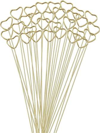 10/20个，30厘米花签花卡棒座位卡夹花束卡夹棒花线花签用于插花金色夹子金属环环心形星形用于图片工艺婚礼返校情人节