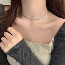 1入金色極簡不鏽鋼刀片形狀3mm寬度,女性用鈦鋼項鍊,不易褪色,適宜日常佩戴 - 金黃色 - 查看 6