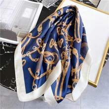 1pc Women's Imitation Silk Printed 70s Luxurious Nordic Style Square Scarf, Suitable For Business Negotiations, Leisure Travel, Festive Gatherings, Etc. - Royal Blue - View 5