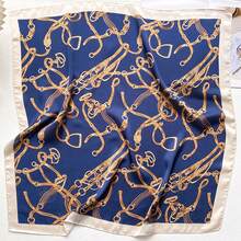 1pc Women's Imitation Silk Printed 70s Luxurious Nordic Style Square Scarf, Suitable For Business Negotiations, Leisure Travel, Festive Gatherings, Etc. - Royal Blue - View 3