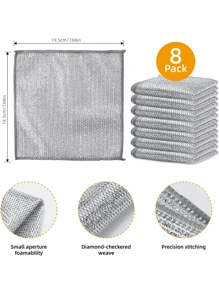 8pcs Multipurpose Wire Miracle Cleaning Cloths,  For Wet And Dry Mesh Microfiber Cleaning Cloth For Metal, Kitchen, Dishes - Silver - View 2