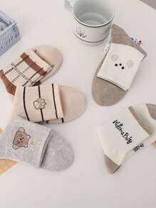 5pairs Women's Cute Cartoon Pattern Mid-Calf Pile Socks - Multicolor - View 4