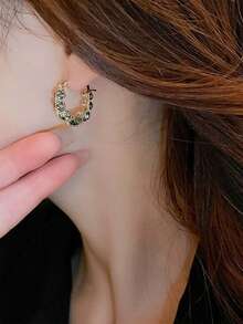 1 對橢圓形雙面水晶吊墜耳環,別緻簡約精緻華麗女士珠寶 - 彩色 - 查看 5