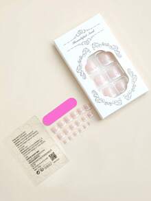 24 件/套短款時尚方形假趾甲,附 1 件銼刀和 1 件果凍膠 - 彩色 - 查看 2