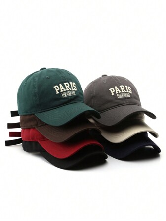 1件 有字母巴黎刺繡的時尚棒球帽，街頭風格