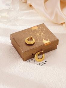 1對18k電鍍不銹鋼空心耳環,法式時尚ins風格,適合派對、約會和上班族 - 金黃色 - 查看 4