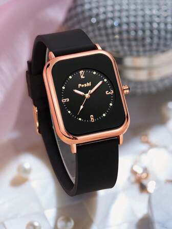 Poshi Reloj cuarzo de esfera de silicona con tira cuadrado