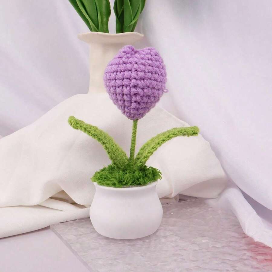 1入組手工製作花束diy材料套裝,鉤針,郁金香盆栽植物,教師節禮物 - 紫色 - 查看 1