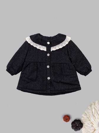 OIPOIG Young Girl's Lace & Floral Edge Jacket For Parties And Outings, Winter