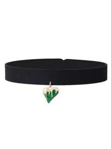 1條復古心形吊墜韓國絨面頸鍊,短款領圈頸鍊女士晚宴日常飾品 - 黑色 - 查看 4