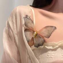 雙層網紗與珍珠蝴蝶夾側插頭飾 - 白色 - 查看 5