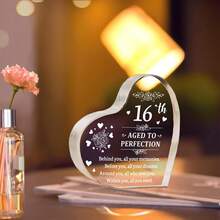 1入透明壓克力製心形裝飾紀念品,附圖案文字,適用於桌面裝飾、生日禮物、家居裝飾飾品 - 無色 - 查看 3