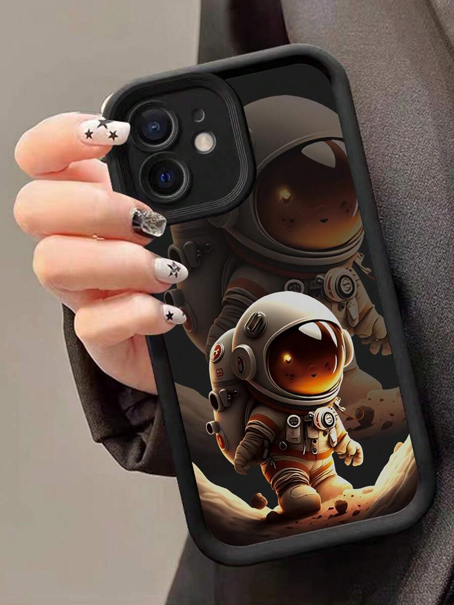 1 Funda De Teléfono Con Patrón De Dibujos Animados De Un Astronauta Fresco - Negro - Ver 1