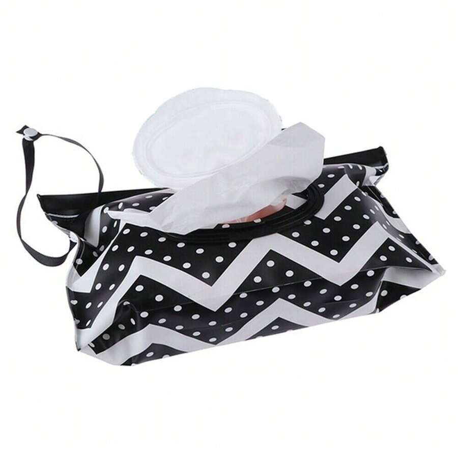1pc Portable Wet Wipes Box, Plastic Refillable Wet Tissue Bag, Waterproof Eva Wet Tissue Bag, Portable Flip Cover Self-Sealing Wet Tissue Packing Bag, Travel Tissue Bag, Living Room/Bedroom/Bathroom Accessory - Black and White - View 1