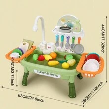 1 Set Fregadero Para Lavar Platos Simulado Para Niñas Con Circuito De Agua, Fregadero De Cocina Para Juegos De Simulación, Adecuado Para Uso Diario - Verde - Ver 3