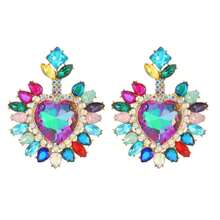 2pcs Black Heart Shaped Vintage Geometric Glass Crystal Drop Earrings, European And American Style Party Jewelry - Multicolor - View 3