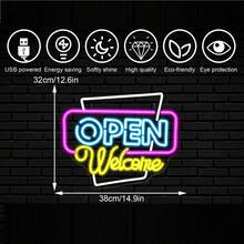 Open Neon Led Signs, Open Welcome Neon Wall Decor, Neon Open Signs With Usb Power Supply For Business, Bar, Store, Salon, Hotel - Multicolor - View 2
