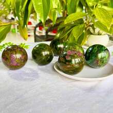 1pc Natural Crystal Ball, Emerald Ruby, Rhyolite, Fluorescent Agate Sphere For Office Home Decoration, Flame, Bright Objects, Spiritual Healing, Mental Energy, Meditation, Gift - 1PC 2.3-2.6inch Natural Material Crystal Ball - View 6