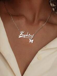 1pc Stainless Steel Personalized Custom Name Necklace For Women Her Mom Sisters Girls Christmas Mother's Day Butterfly 1-12 Character Number For Customized Titanium Steel Necklace Valentine's Day, Birthday, Anniversary Graduation High-End Gifts
