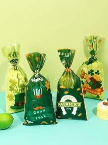 25入組st. Patrick's Day彩袋,含金色鐵絲,幸運的三葉草圖案塑膠糖果禮袋,適用於食品包裝平口袋,派對用品,食品包裝配件,st. Patrick's Day裝飾 - 彩色 - 查看 1