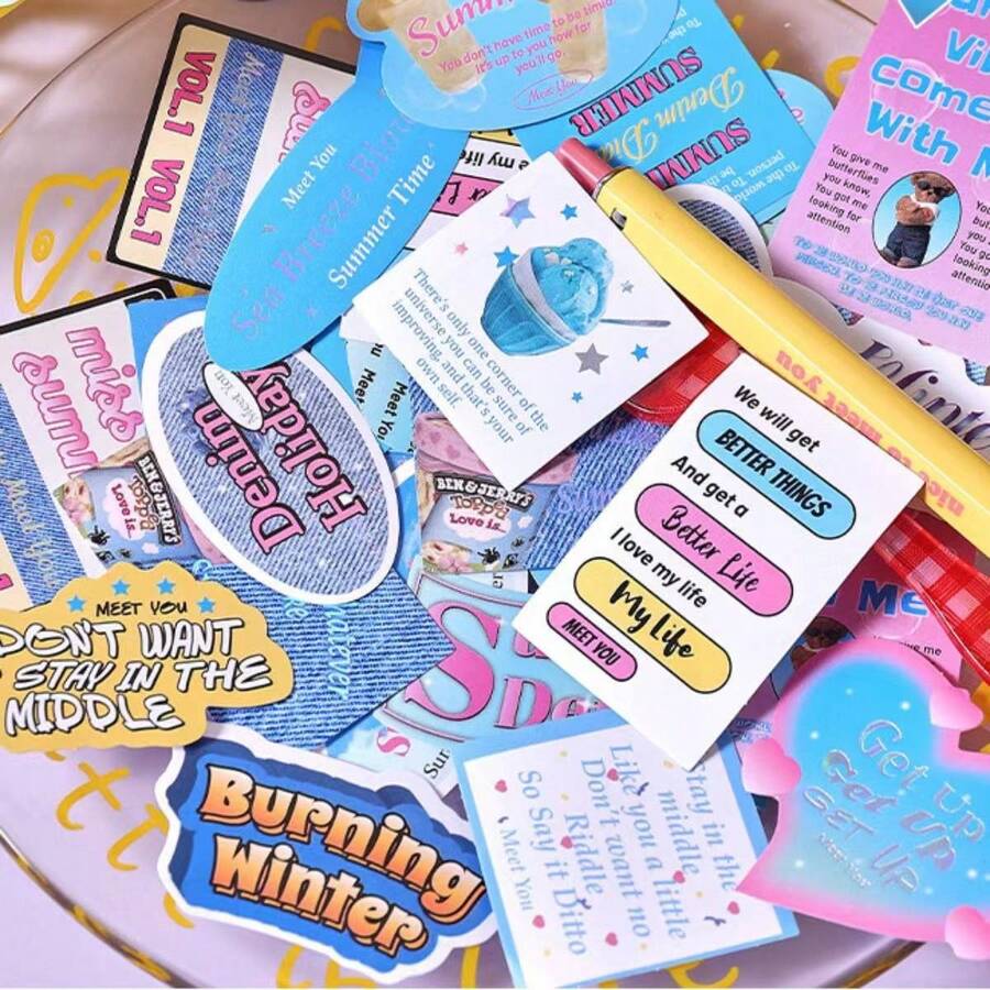 50入組可愛卡通貼紙,創意剪貼材料,適用於行李箱、筆記本、手機殼和拼貼等多用途裝飾 - 藍色 - 查看 1