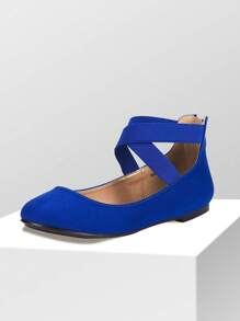 Women's Flats With Back Zipper Fashion Comfortable And Lightweight Cross Elastic Ankle Straps Daily Dressy Commuting Elegant Ballet Flats Shoes - 寶藍色 - 查看 8
