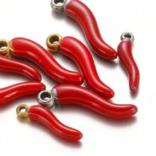 Yovtor 5入組不鏽鋼紅辣椒吊墜,適用於diy珠寶製作,女性復古項鍊配件,手鍊珠寶配料,工藝品裝飾材料 - 真空鍍18k金色 - 查看 3