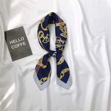 1pc Women's Imitation Silk Printed 70s Luxurious Nordic Style Square Scarf, Suitable For Business Negotiations, Leisure Travel, Festive Gatherings, Etc. - Royal Blue - View 2