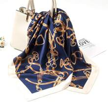 1pc Women's Imitation Silk Printed 70s Luxurious Nordic Style Square Scarf, Suitable For Business Negotiations, Leisure Travel, Festive Gatherings, Etc. - Royal Blue - View 1