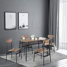 Rectangular Disassembly And Assembly P2 Board Iron Compartment 1 Table 4 Chairs Dining Table And Chair Set Natural Color - 自然色彩 - 查看 1