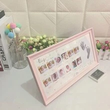 1 件浅粉色婴儿 12 个月大手脚印纪念相框婴儿成长记录创意相框婴儿派对复活节礼物适合女孩/男孩 - 淺粉色 - 查看 3