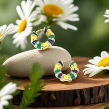 2024春季歐式風格銅滴釉耳環1對,純銅工藝製作,春天的顏色。適合女性春節/大學/商業/節日/派對/日常佩戴 - 女孩氣息艷麗色彩銅耳環 - 查看 1