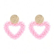 1 對時尚波西米亞風格心形設計米珠和串珠編織元素耳環,適合日常佩戴和情人節 - 愛心 - 查看 21
