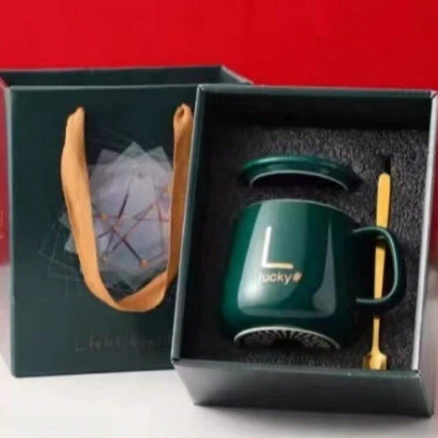 1pc Promotional Gift Set Including Ceramic Mug With Heating Base And Gift Box, Valentine'S Day Gift - Green - View 1
